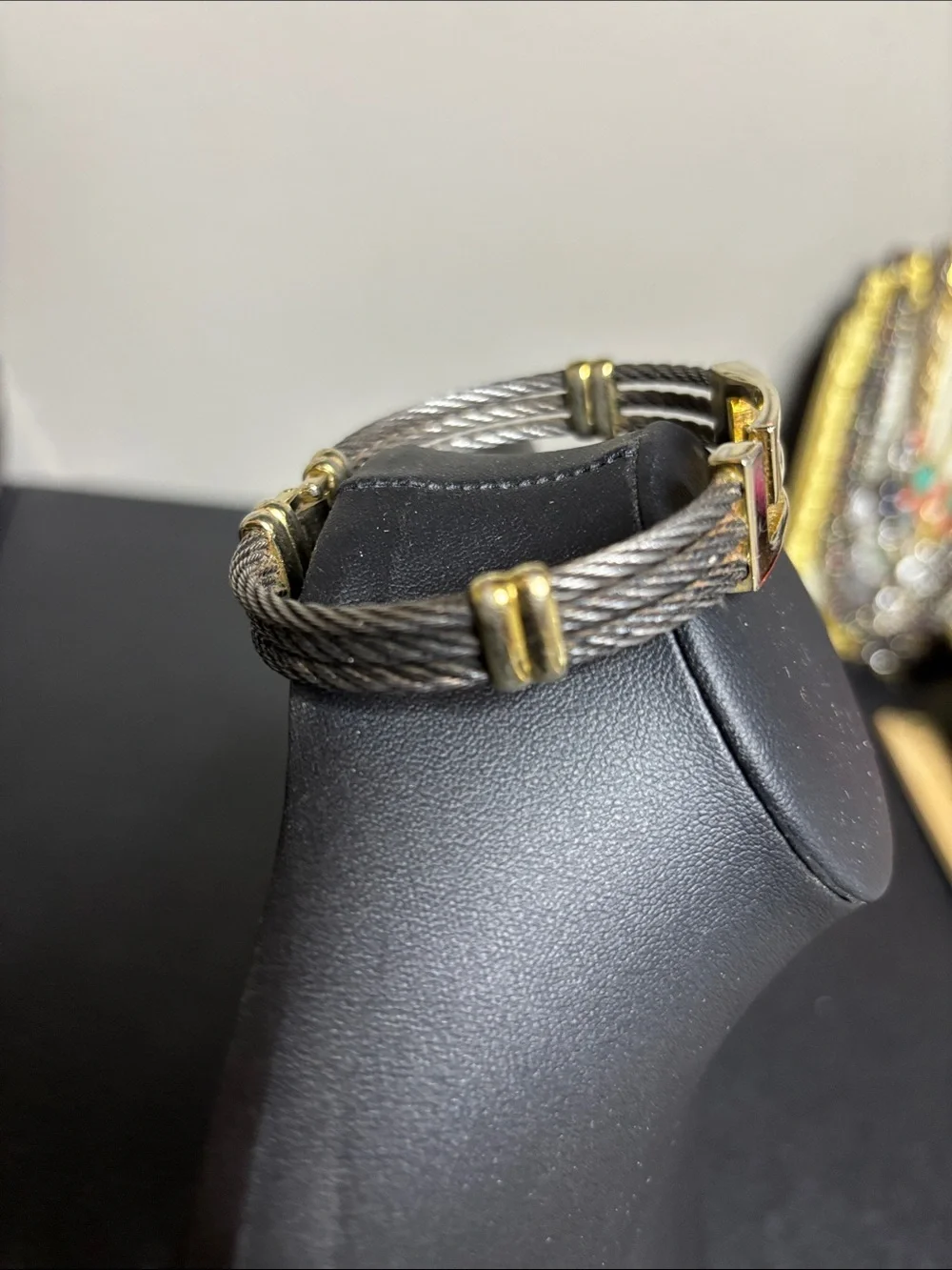 JH Gold Geometric Cable Bracelet with Gunmetal Cable Greek Key